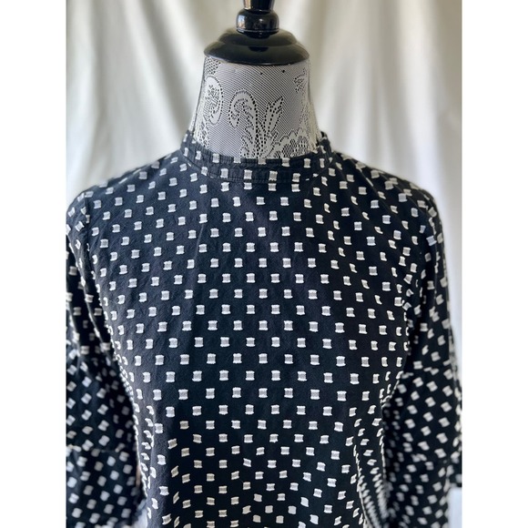 LOFT Petite Black and White Textured Ruffle Sleeve Cotton Blouse - Picture 3 of 7